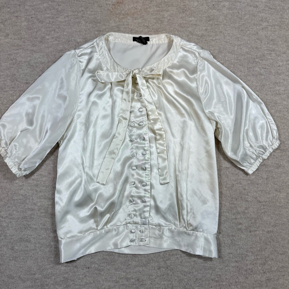 BCBGMaxAzria Cream Satin Blouse with Bow Detail - Picture 1 of 4